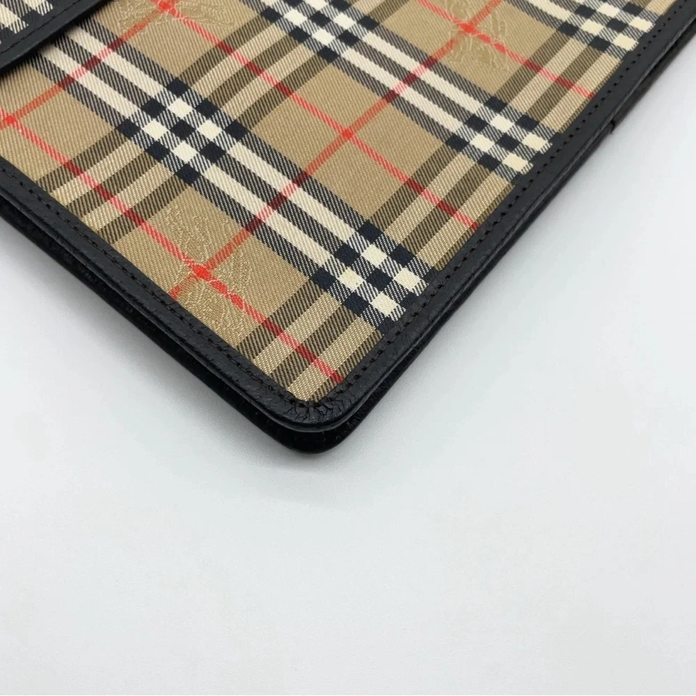 Auth Burberry Nova Check Shadow Horse Canvas Beige Clutch bag